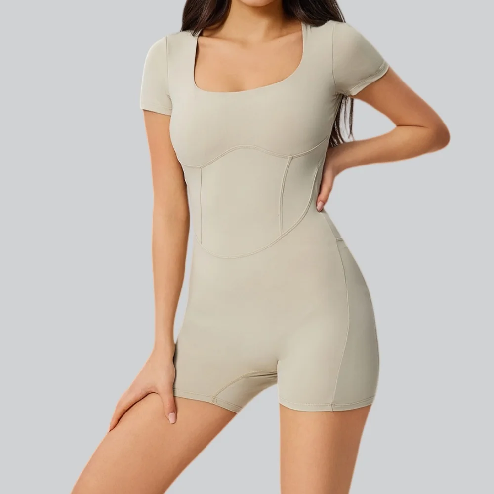 Women Jumpsuit Yoga Quick Drying Workout Clothes One-piece Fitness Romper Sports Bodysuit Short Sleeves Gym Backless Bodysuits image 2