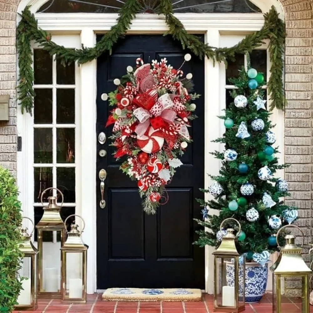 Christmas Wreath Candy Upside Down Tree Garland Artificial Xmas Ornament Hpme Porch Window Door Wall Hanging Decoration New Year