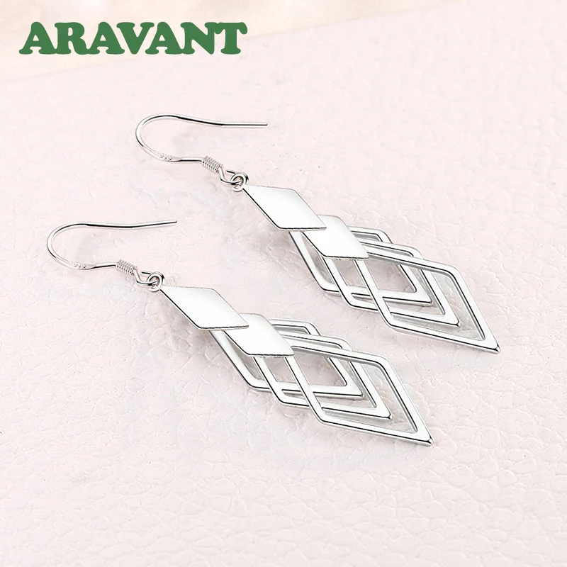 Aravant 925 Silver Hollow Geometric Long Drop Earrings For Women Fashion Jewelry - Image 3