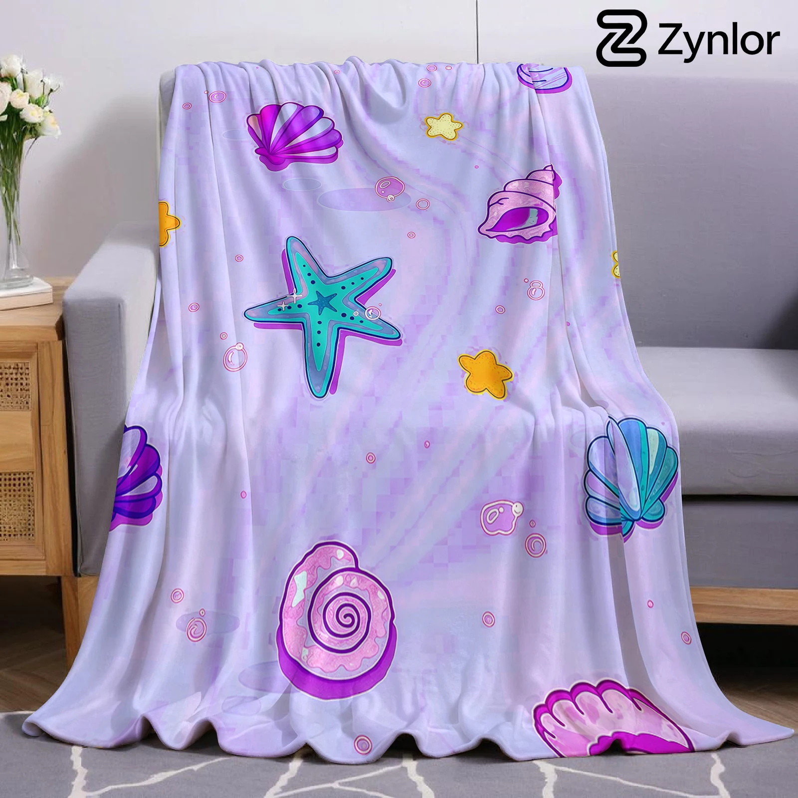 Ocean Shell Starfish Ultra Soft Sherpa Fleece Blanket Fluffy Warm Halloween Cozy Throw for Sofa Couch Bedroom Gift All season