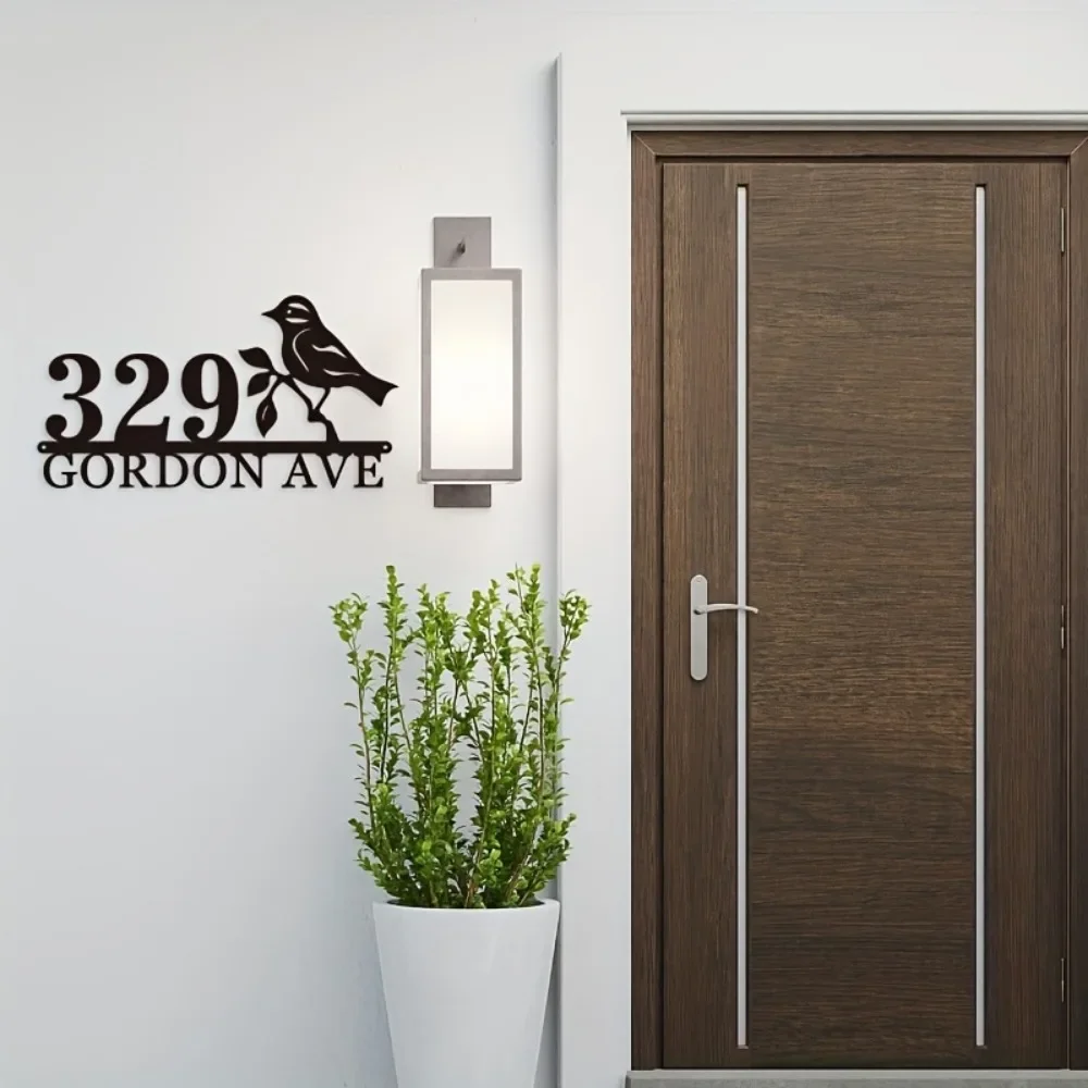 カスタム繊細な鳥 - テーマメタルアドレスサイン頑丈な再利用可能な玄関装飾手作り家番号プレート家庭用結婚式用