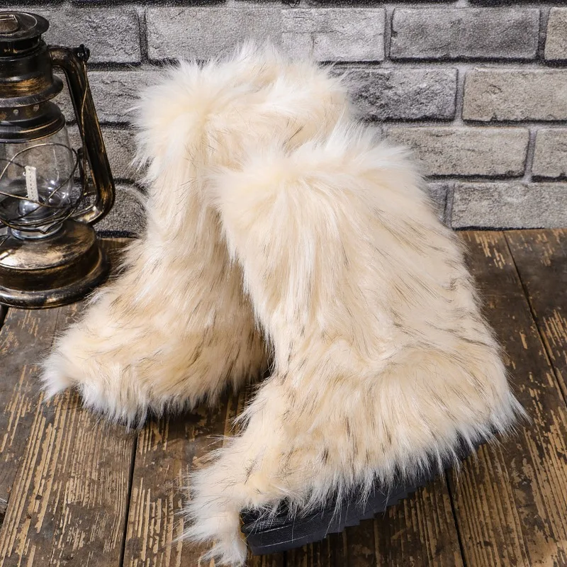 

Winter Women Fluffy Faux Fox Fur Boots Woman Plush Warm Snow Boots Luxury Footwear Girls Furry Fur Bottes Fashion Winter Shoe