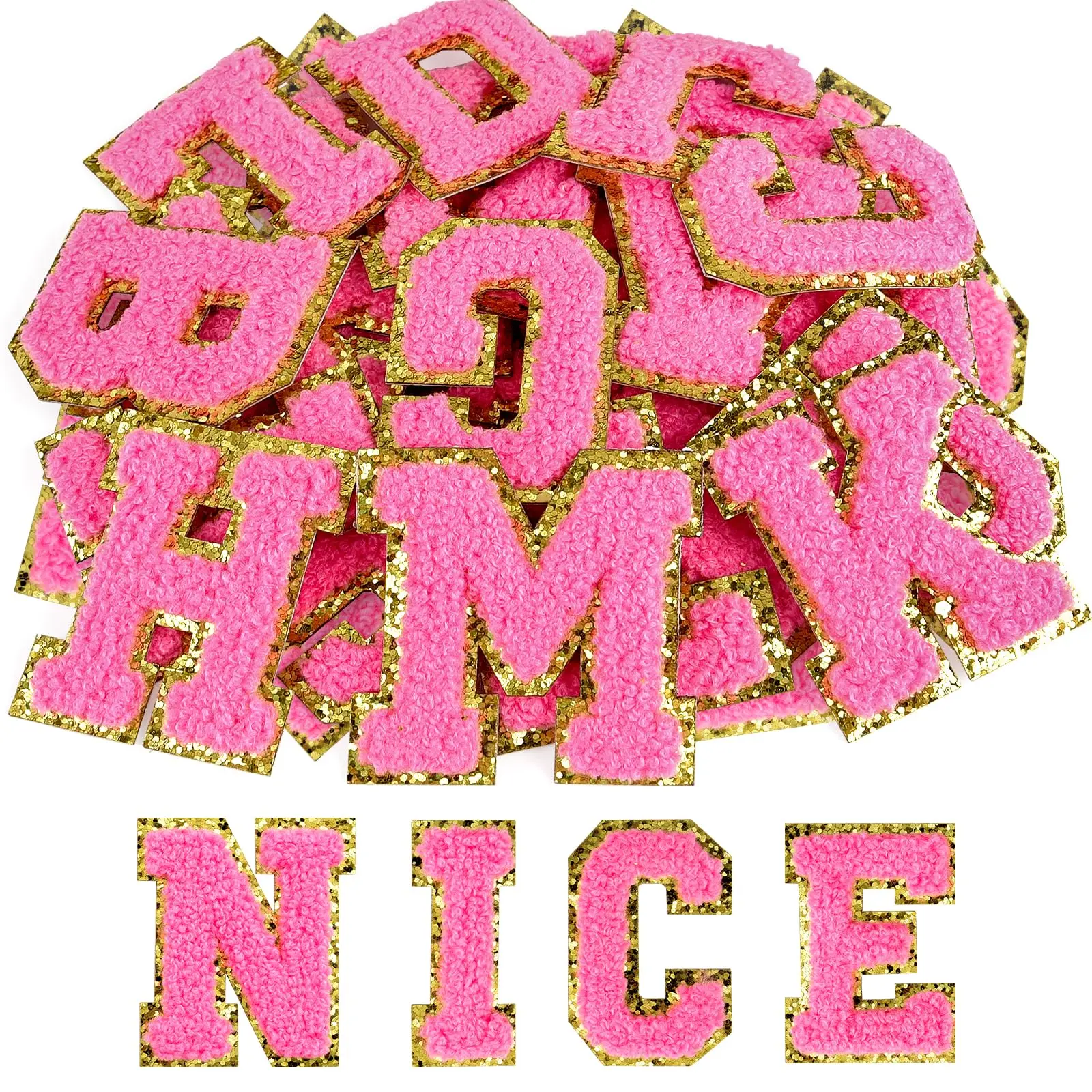 26 Stück Selbstklebende Chenille-Buchstaben-Aufnäher A-Z, Chenille-Buchstaben für Kleidung, Stoff, Schuhe, Taschen