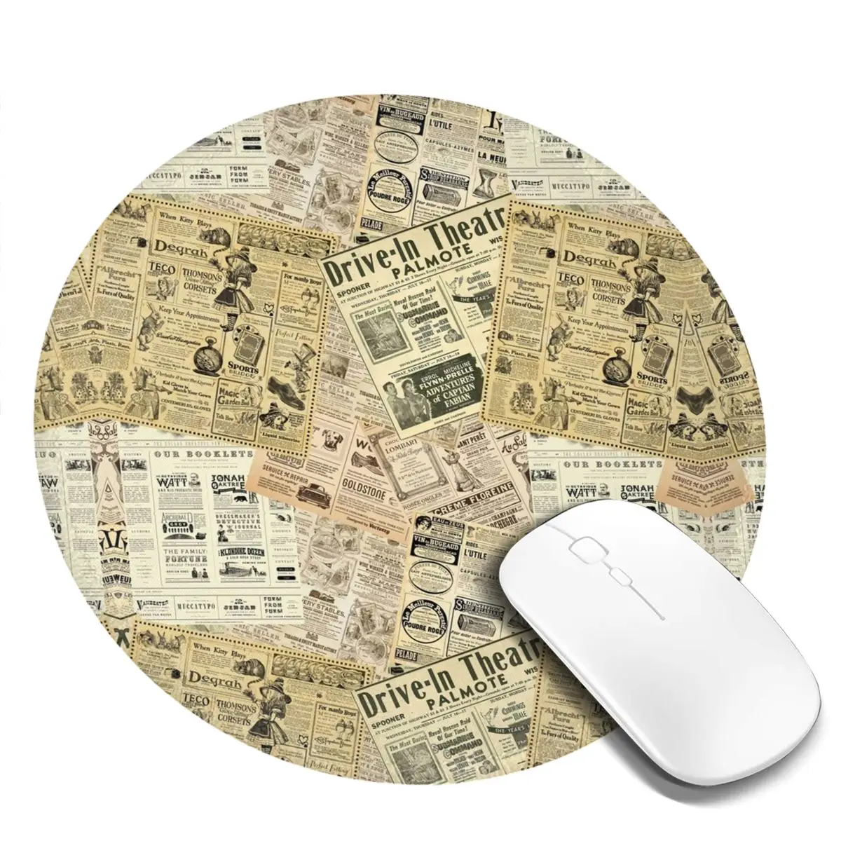 Old Newspaper Mouse Pad Vintage Print Fashion Round Mousepad Graphic Comfortable Quality Mouse Mats For Laptop PC MacBook