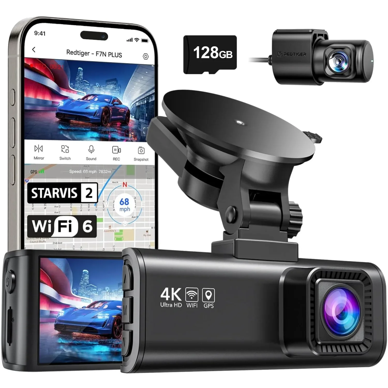 

4K Dash Cam Front Rear, STARVIS 2 Sensor, Free Card Included, 5.8GHz WiFi-20M...