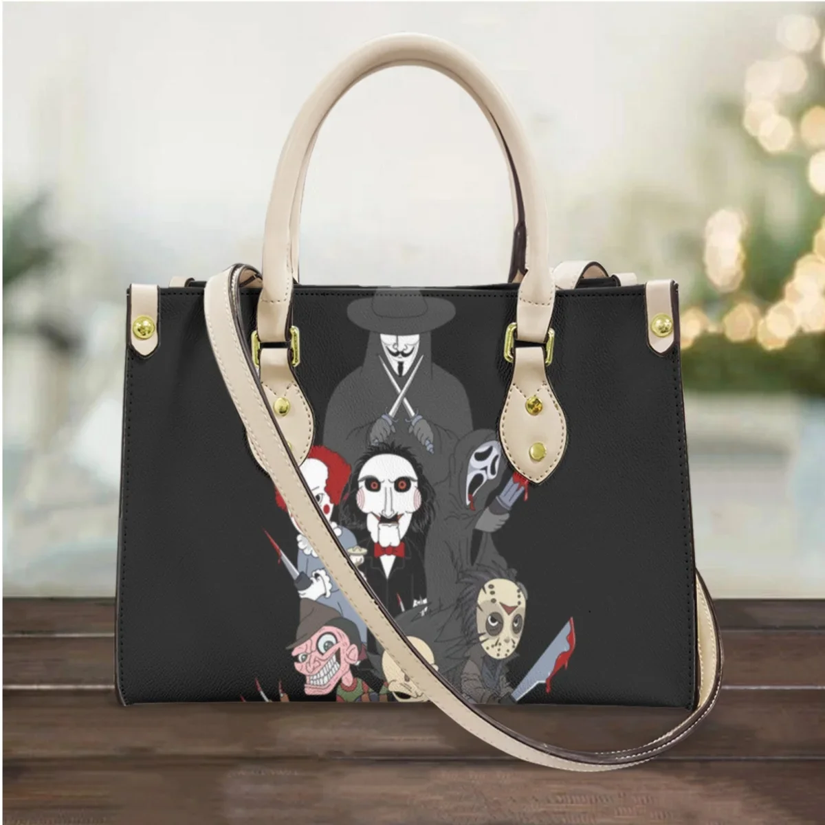 Horror Movie Character Print Fashion Female Handbag New Trendy Top Handle PU Leather Messenger Bag Retro Party Trend Clutch Gift