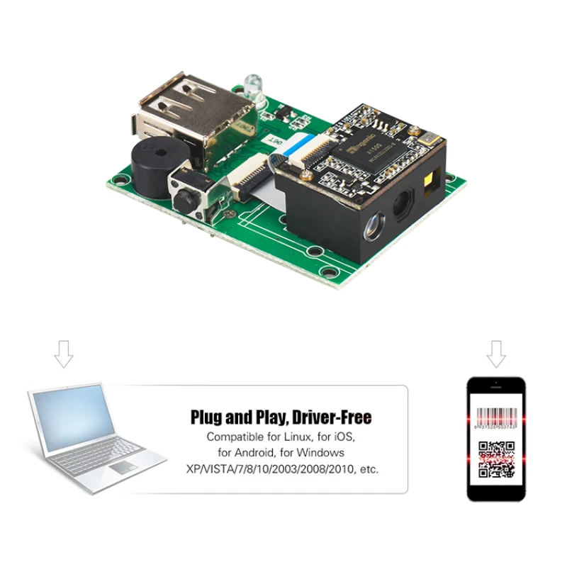 Сканер штрих-кода Встроенный сканер 1D/2D Модуль считывания QR-кода Сканер Считыватель кодов двигателя Распознавание сканирования USB TTL RS232