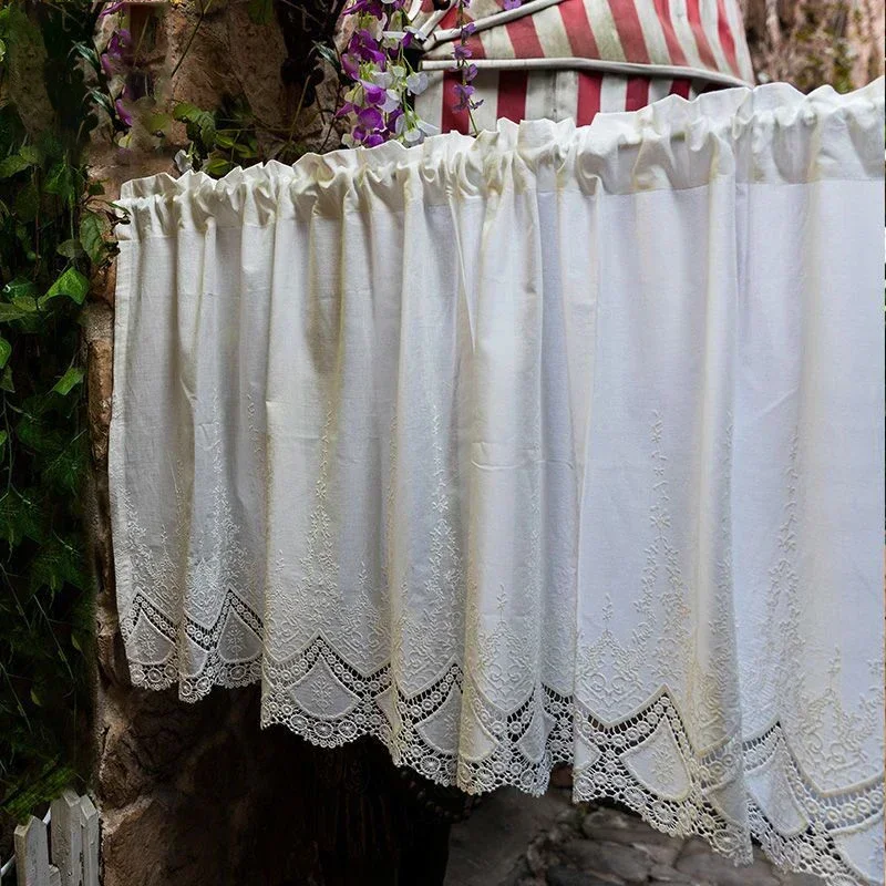 

Cotton Hollow Flowers Short Curtains Living Room White Lace Cloth Half Curtains for Kitchen Bedroom Semi-transparent Home Decor