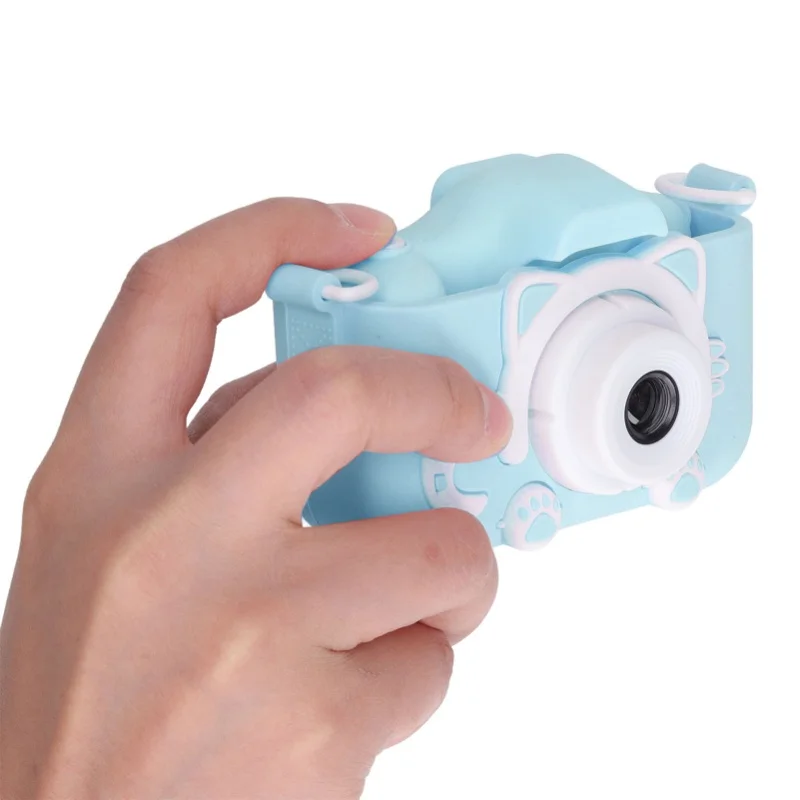 Caméra vidéo en Silicone pour tout-petits, Mini jouet avec corde de transport pour enfants, bleu