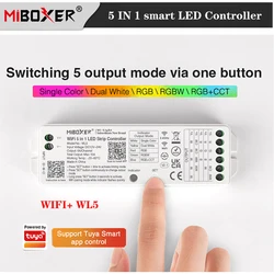 Miboxer DC12V-24V WIFI 5 in 1 LED Strip Controller WL5 Support Tuya App,2.4G Remote control