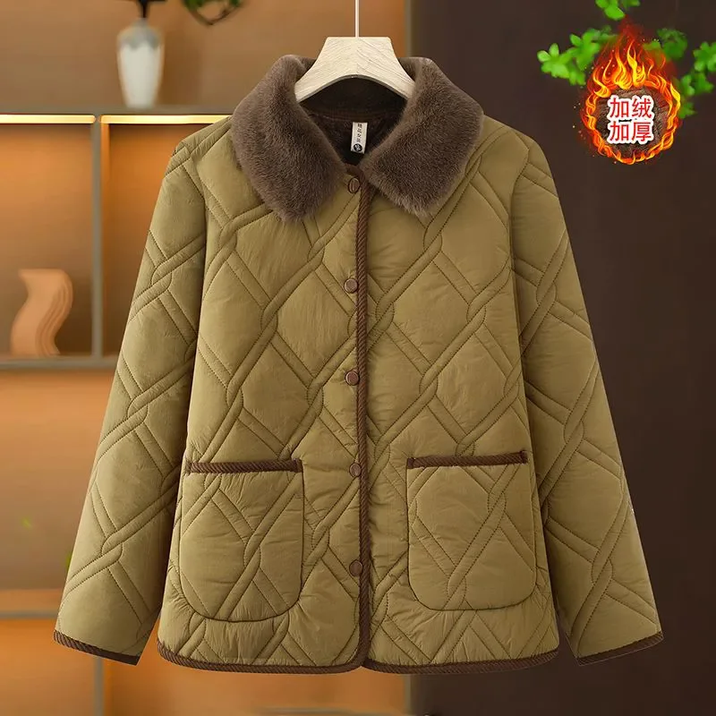 秋冬 2026 新しい綿入りジャケット女性のオーバーコートラペルルーズ暖かいショートコットンジャケットプラスベルベット厚いパーカートップス