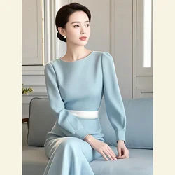 Copper Sulfate Dress Elegant and High-end Exuding a Sense of Sophistication Formal Occasions Blue Waist Cinched Dress