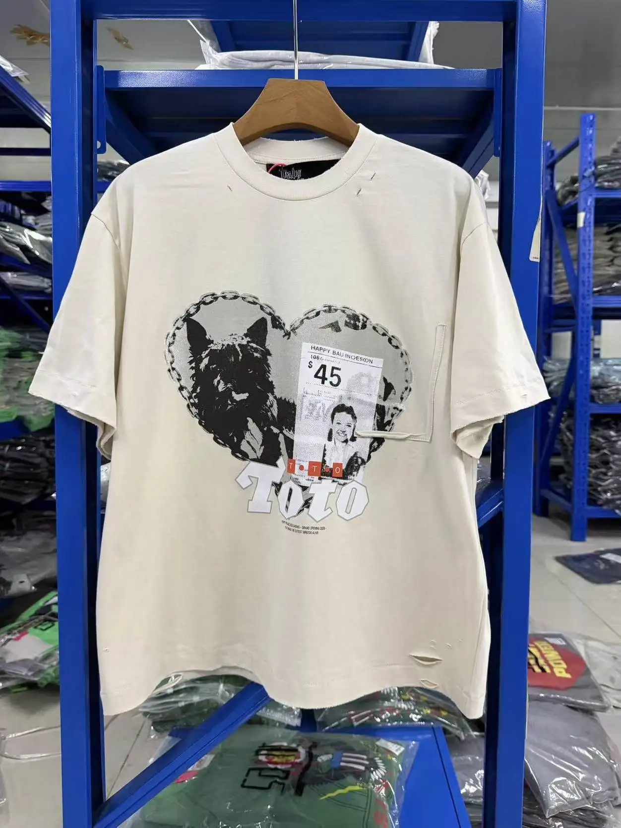 

Paly Hollywood HAPPY BAUINOESCON Puppy Palace Print Wash Destroy Short Sleeve T-Shirt