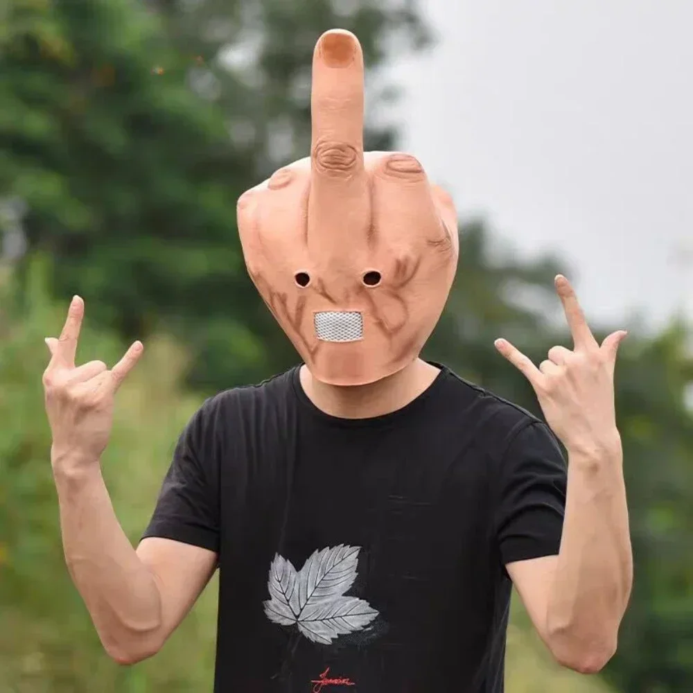 

2025 Cosplay Vertical Middle Finger Mask Creative Personality Despises Spoof Headgear Halloween Dress Up Creepy Fingers Mask