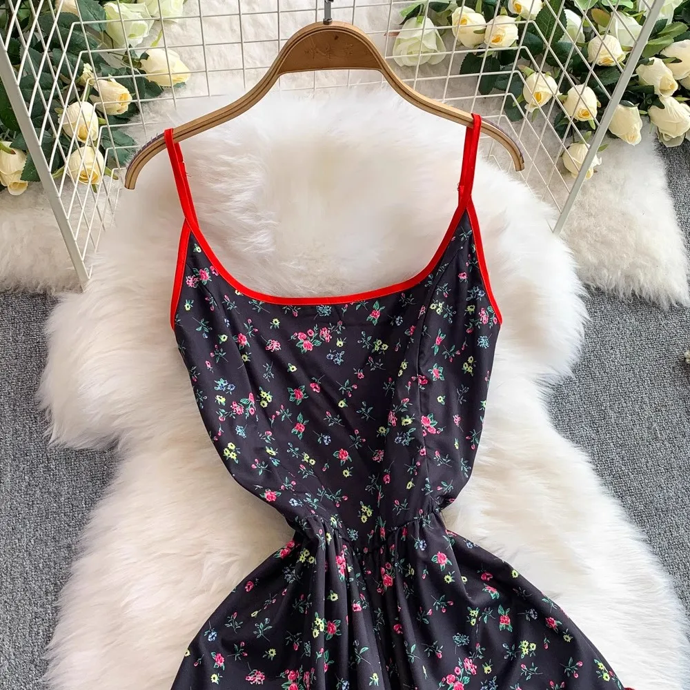 Floral Printed Strapped Dress Women Summer Vacation Sleeveless Elegant Clothing Lady Streetwear Chic Vestidos Bodycon