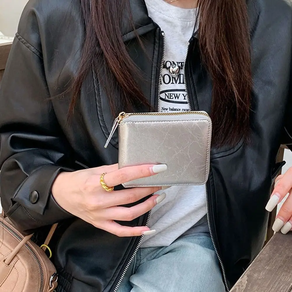 Simple Korean Style PU Zipper Wallet Solid Color Wallets Solid Color Coin Purse Storage Bag Card Holder Women