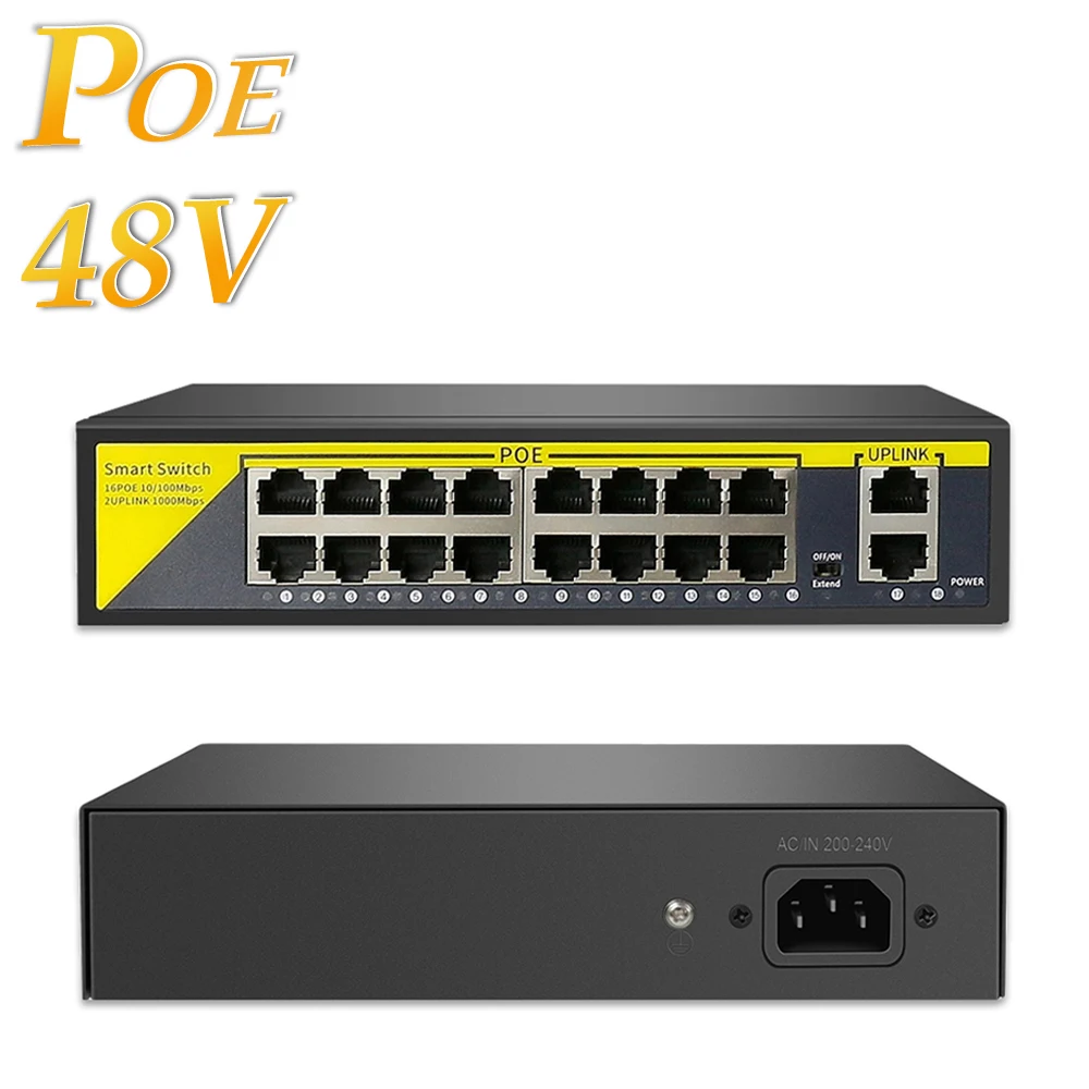 HAMROL POE Switch 16CH 2 Uplink Etherne Ports+16 POE Ports IEEE802.3af POE48V For IP Camera NVR/Wireless AP/CCTV Security System