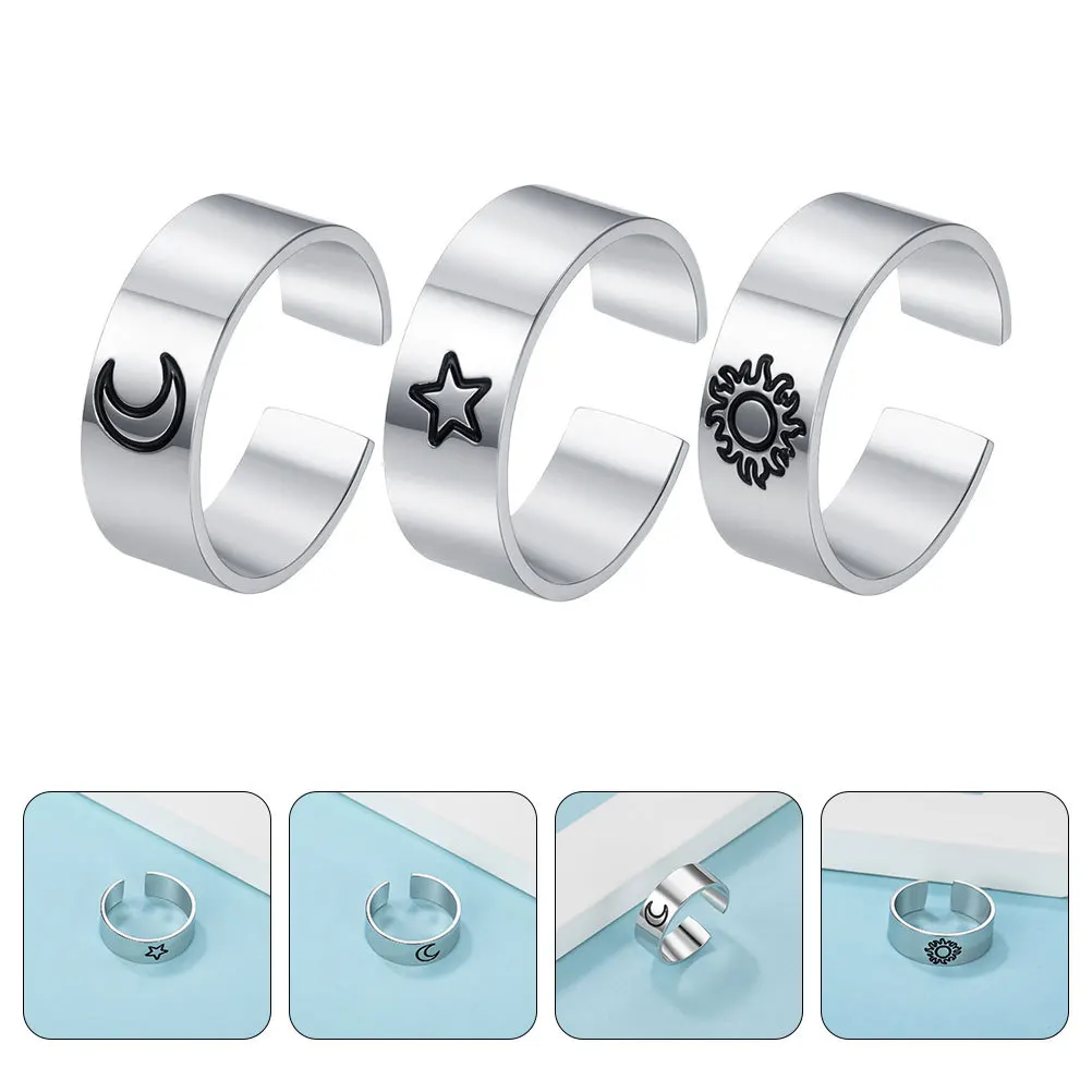 

3Pcs Vintage Titanium Steel Ring Simple Chic Open Ring for Women Teen Birthday Christmas Jewelry Gifts Rings Aesthetic