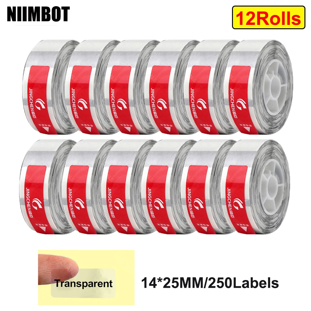 rolos 12 niimbot d11 d110 d101 d11 adesivo termico papel de etiqueta transparente rotulos de classificacao de armazenamento a prova d agua e a prova de oleo 01