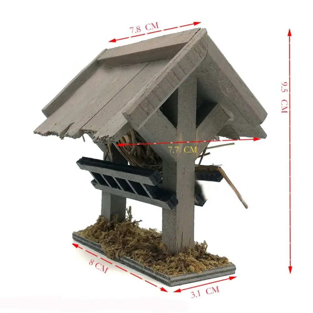 1/12 Scale Miniature Manger Figurine Dolls Accessories Scene Model Dollhouse Well Latrine Decoration Wood Simulation Birdhouse