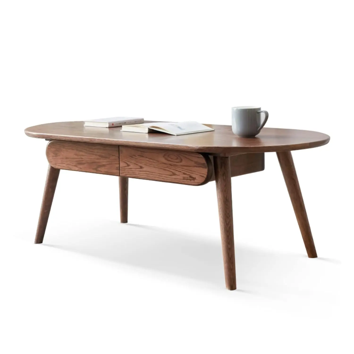 Mid Century Modern Oval Coffee Table With Storage - Simple Assembly (Walnut, 47.24"), Customized