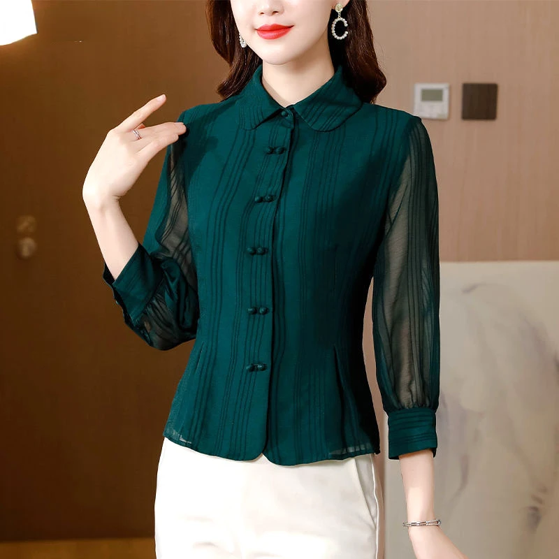 

Office Lady Fashion Chiffon Thin Spring Autumn Women's Clothing Slim Trend Grace Simple Solid Color Blouses Popularity Shirt