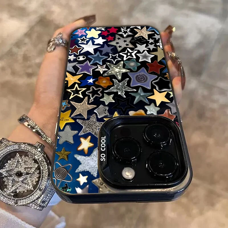 Colorful Star Matte Laser Phone Case For Samsung Galaxy S24 S23 S22 S21 Ultra Plus S20 FE A13 A23 A15 A35 A55 A23 A52 Hard Cover