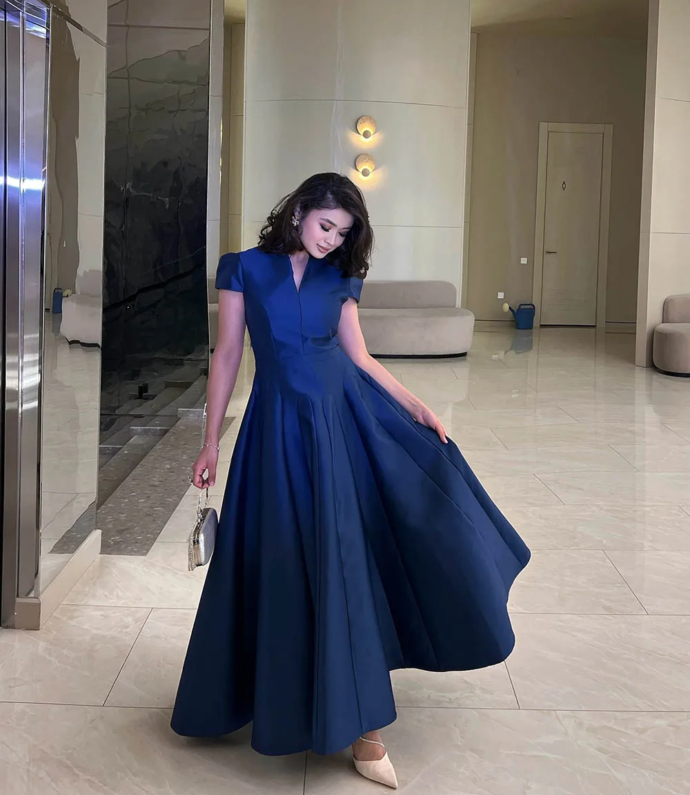 Msikoods-vestidos de noche de satén rojo con cuello en V, sin mangas, con lazo, elegante vestido de fiesta largo hasta el suelo, vestido de fiesta Sexy de línea A personalizado