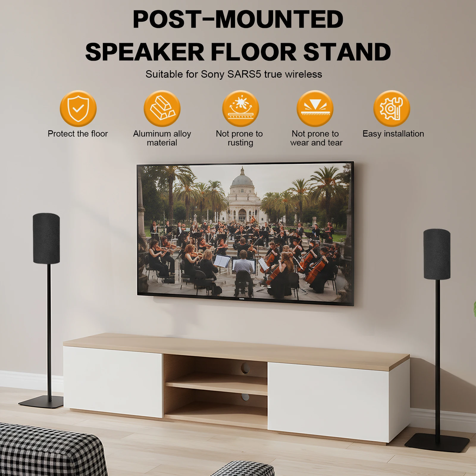 

1 Pair Speaker Stands for Sony SA-RS5 System Wireless Speaker Stands Easy DIY Assembly Aluminum Alloy with Cable Management