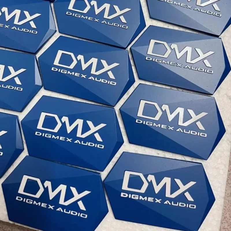 ป้ายโลหะ DMX แบบสากลป้าย OEM ป้ายชื่อโลโก้สำหรับเครื่องขยายเสียงลำโพงขยายเสียงฮอร์น70*40มม.