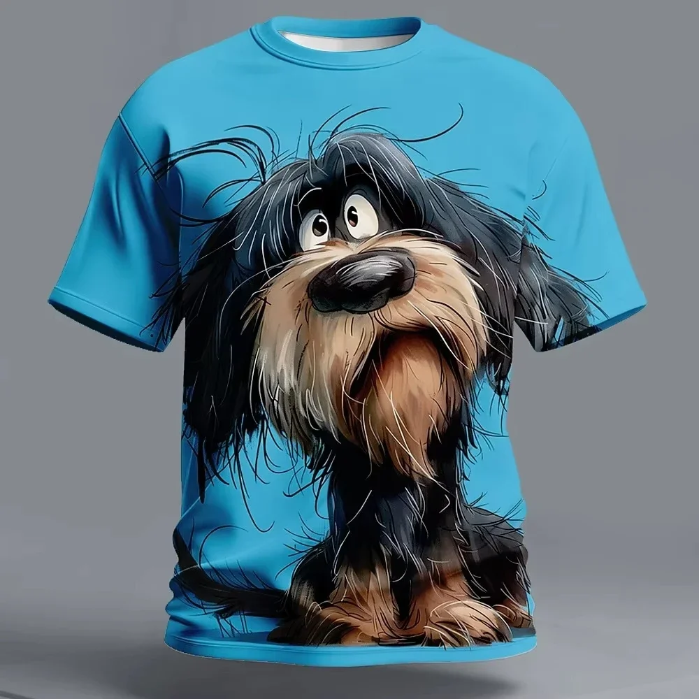 Mens Funny Shaggy Dog T Shirt 3D Messy Hair Puppy Graphic Tees Cute Scruffy Terrier Print Short Sleeve Tops