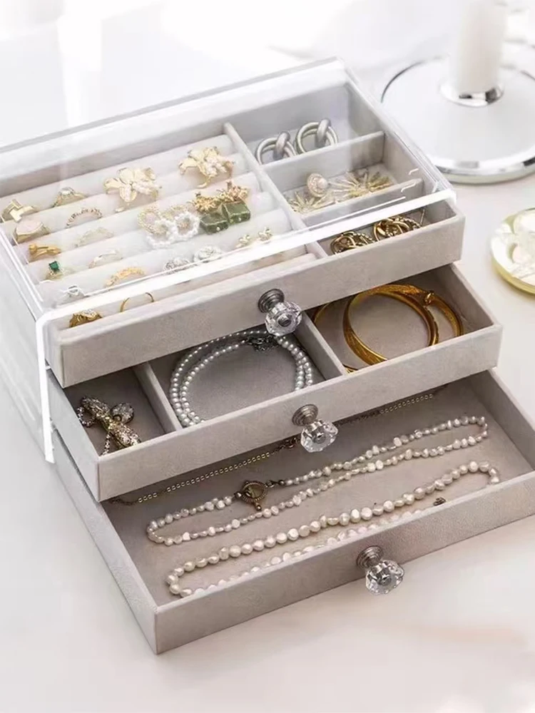 

Цельная трехслойная фланелевая шкатулка большой емкости, ящик для ювелирных изделий, шкатулка для хранения серег, ожерелье, кольцо