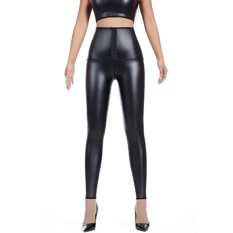 Cool fille réglable corps Shaper cuir Leggings taille haute pantalon collants élastiques taille formateur façonnage pantalon en cuir Shapewear