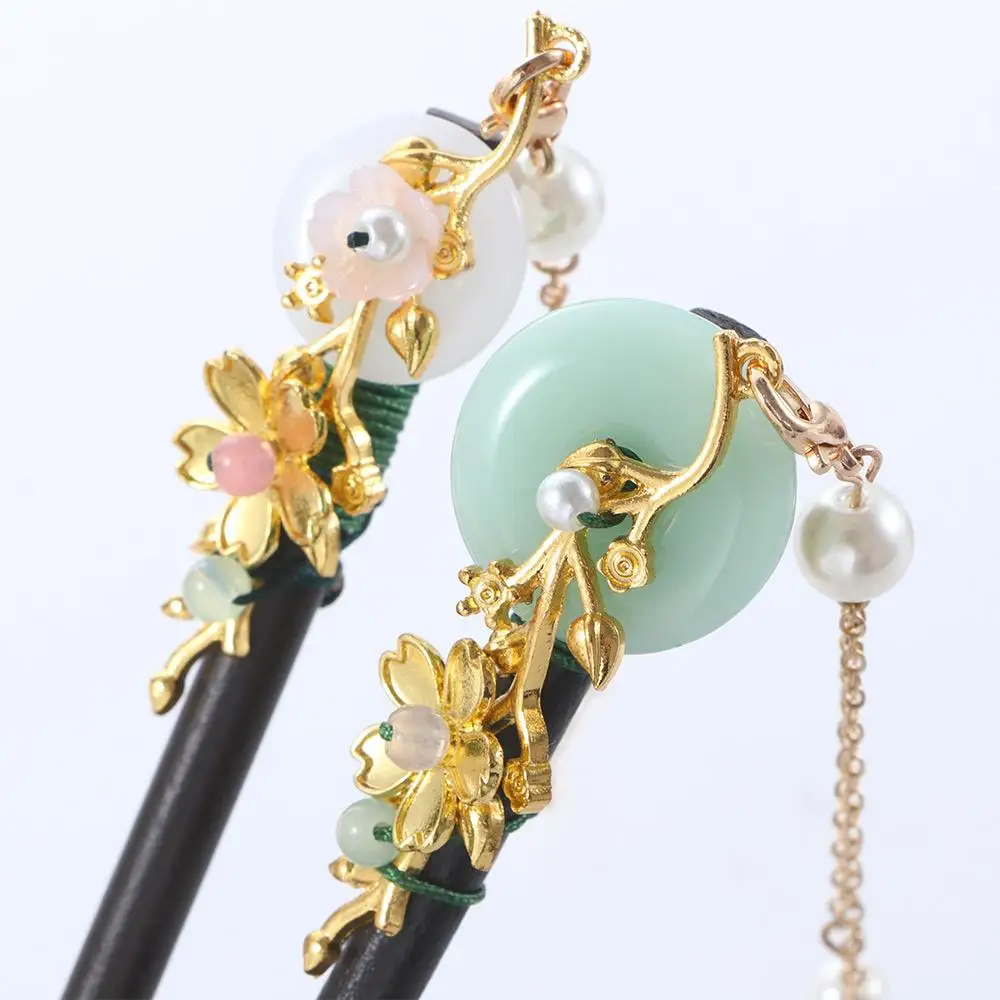 Simple Headdress Tassel Disk Hair Hanfu Ladies Wooden Hair Fork Flower Hairpins Hair Sticks Hair Accessories