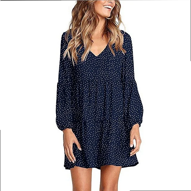 Fashion V Neck Long Sleeve Polka Dot Ruffle Loose Casual Dress Dresses for Women Spring Summer