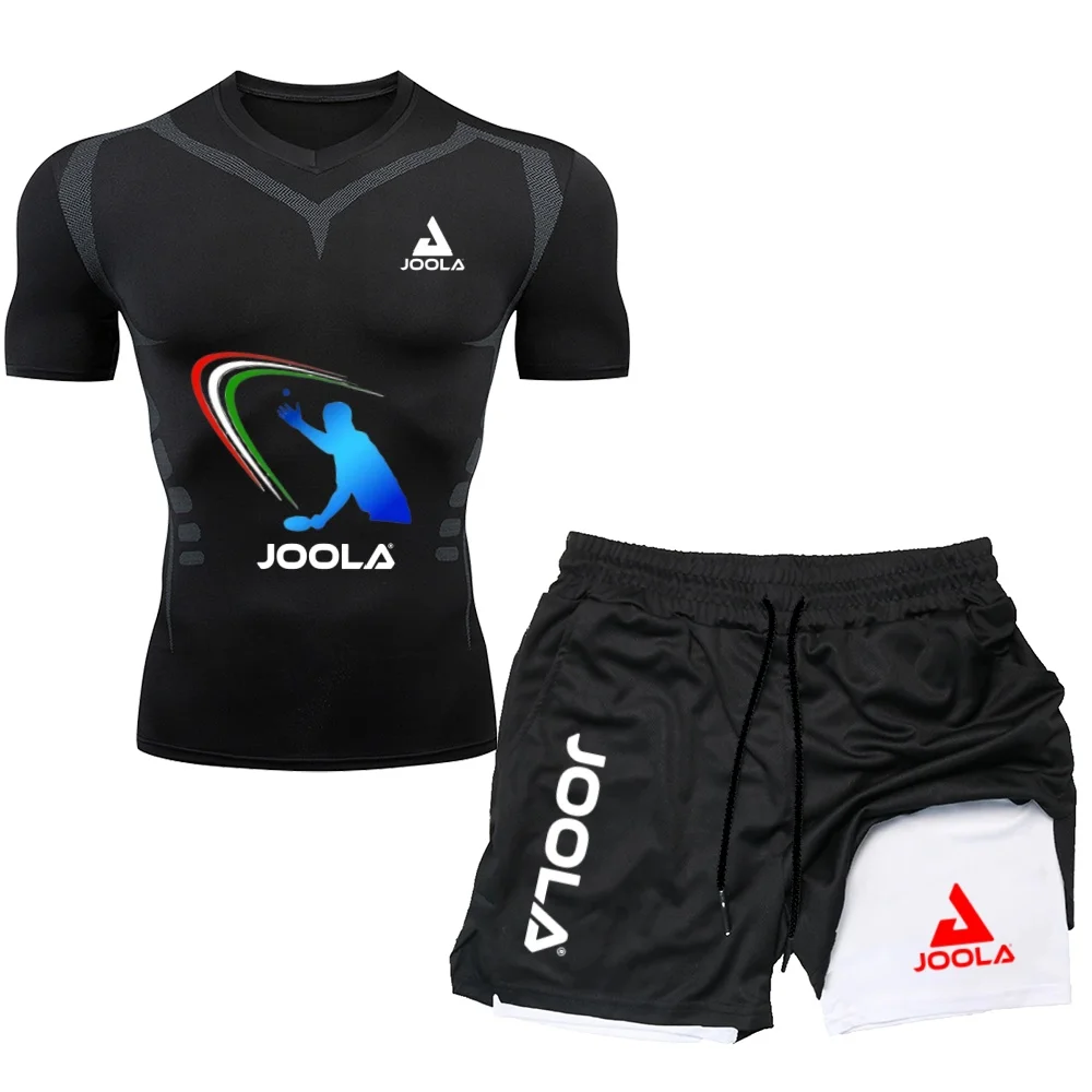 

JOOLA Professional Table Tennis Uniform for Men Compression Shirt and Shorts Set Moisture Wicking Training Outfit
