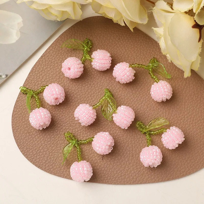 New Pink Glass Beads Cherry Charms for DIY Decoration Accessories 8pcs Wholesale Small Beaded Charm Ornament Bulk Supplier