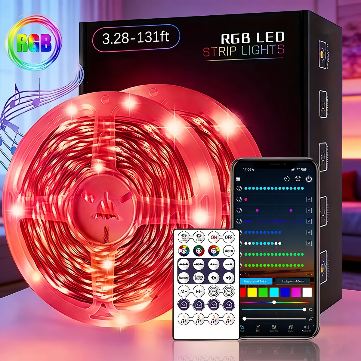 RGBIC LED Strip Lights Remote/App Control DIY Design Music Sync Color Changing LED Light for Bedroom Living Room Party Christmas