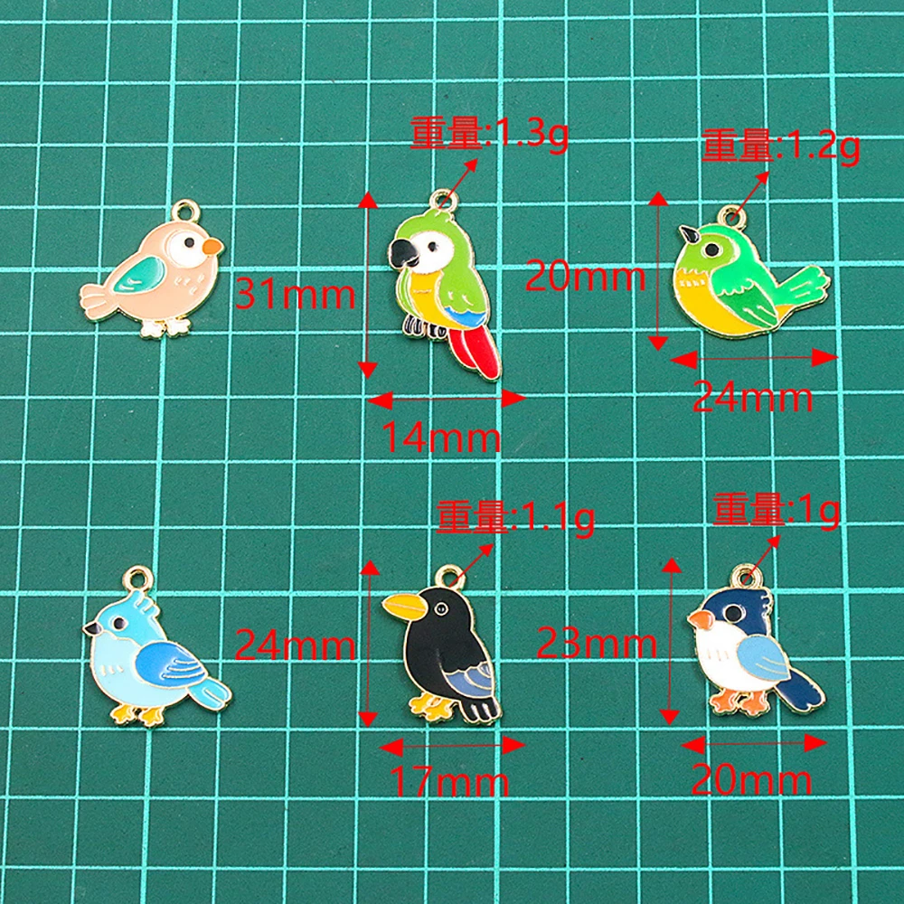 60pcs Mix Color Alloy Oil-drop Birds Pendant Charms For Jewelry Making DIY Necklace Bracelet Accessories
