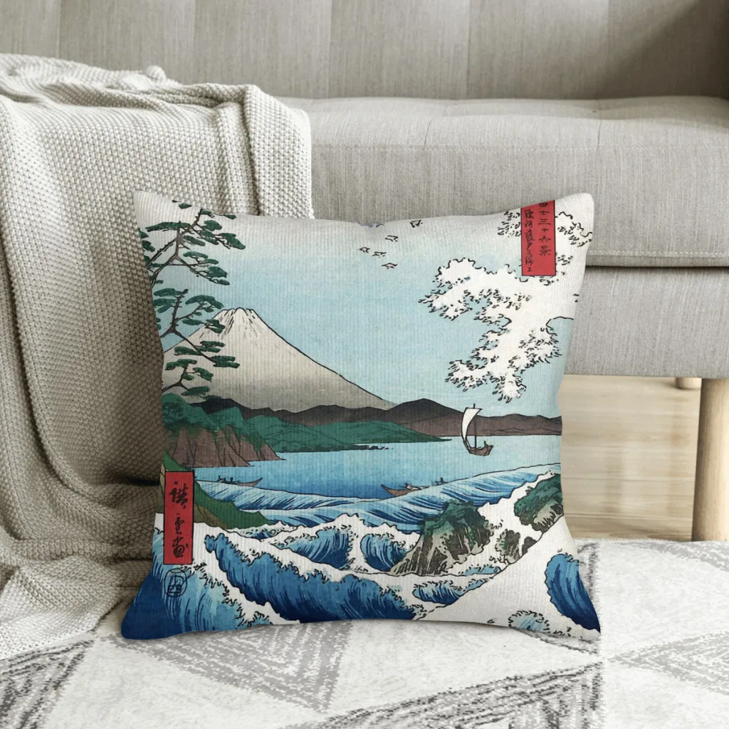 Hiroshige the Sea Off Satta Japan With Volcano Landscape Polyester Cushion Cover For Livingroom Office Decorative Pillow Cover