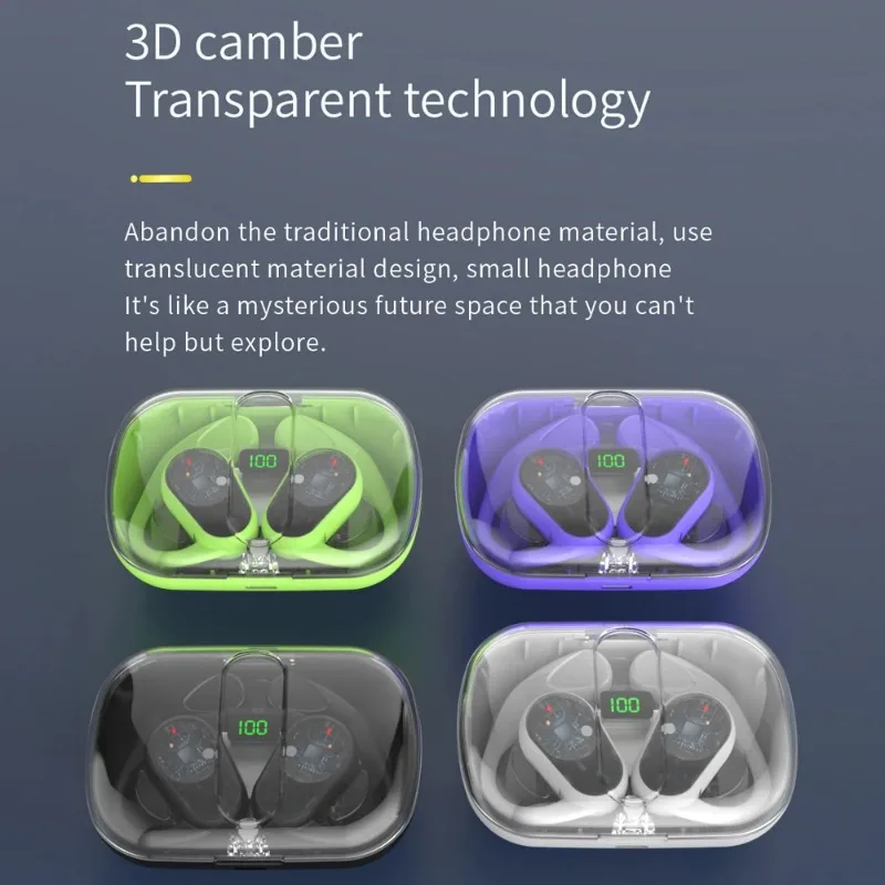 OWS-80 True Wireless Bluetooth V5.3 Earphones Digital Display Earbuds Hanging Ear Style Stereo Open Ear Outdoor Sport Headset