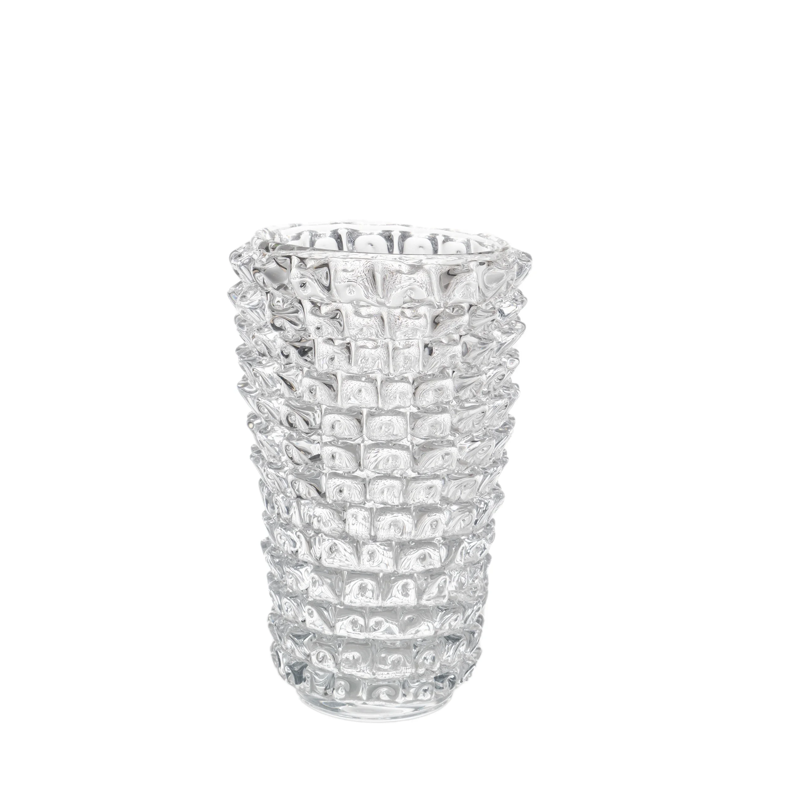 Handmade Transparent Glass Vase Shiny Triangular Prism Spiked Design Wedding Dining Table Decor Vase