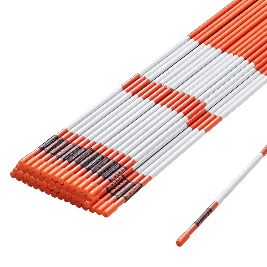

Driveway Markers 50 PCS 48 inch 0.4 inch Diameter Orange Fiberglass Poles Snow Stakes with Reflective Tape 12 Steel Drill Bit