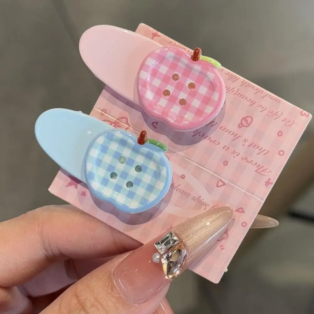 

4pcs Academia Hair Clips For Children Cute Cream Plaid Fruit Pattern Clips School Girl Side Hair Pins Water-drop Shape Set
