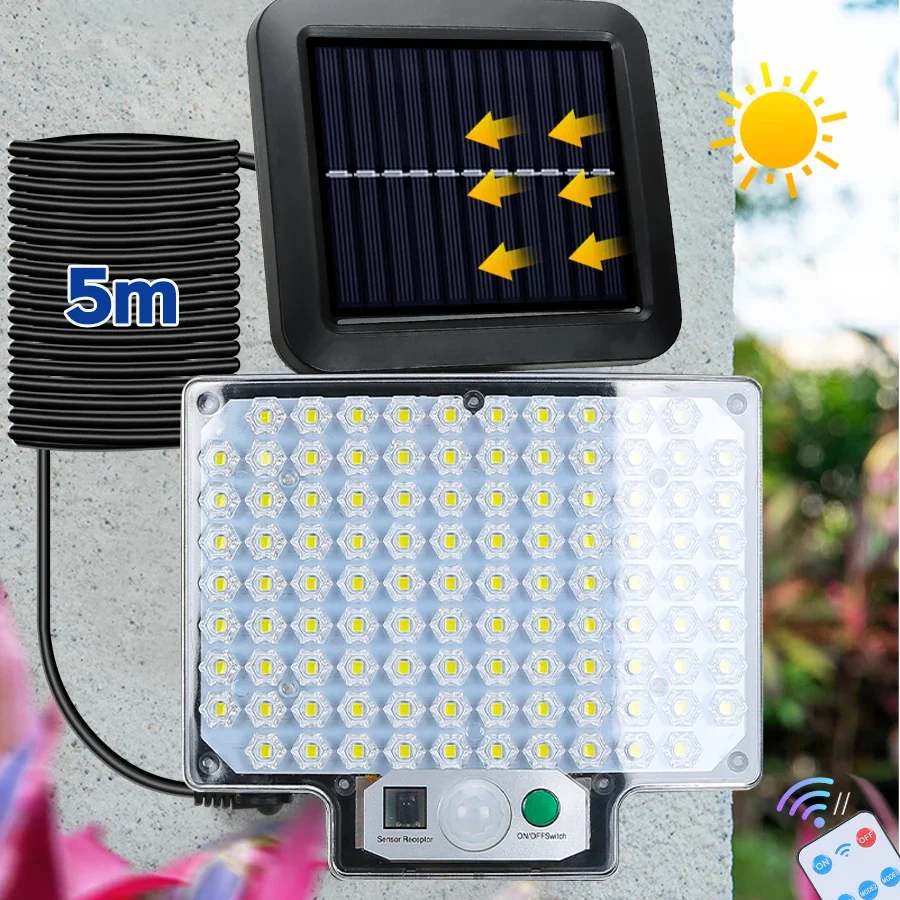 New Solar LED COB Wall Light With Motion Sensor Remote Control Street Lamp Outdoor Garden Courtyard Garage Decoration Lantern
