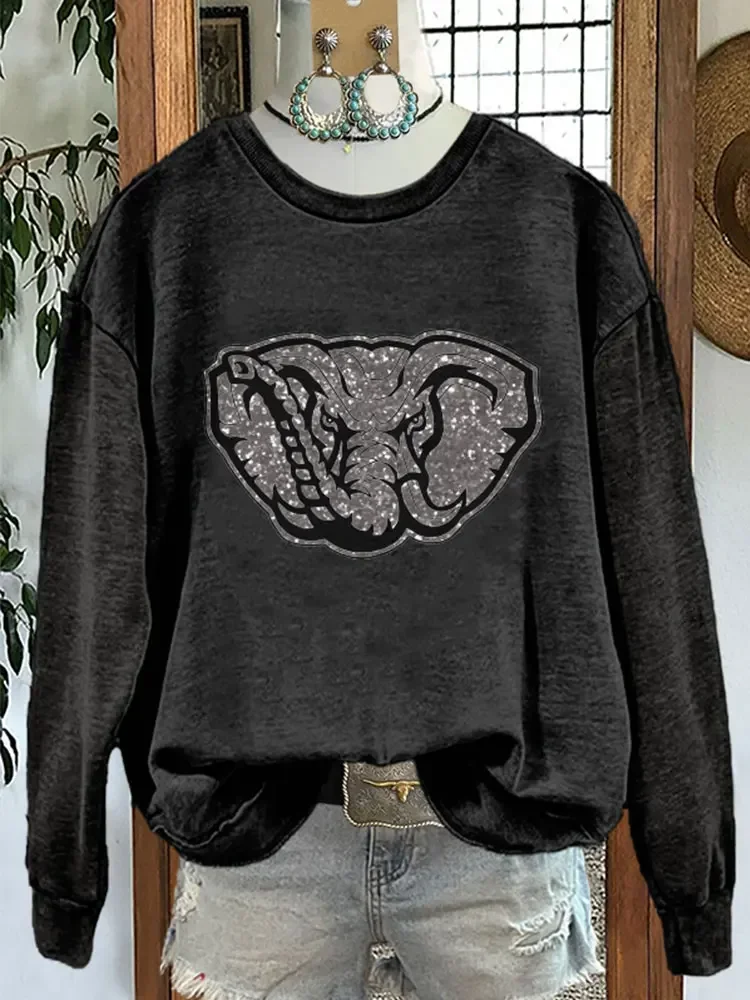 Casual Elephant Gameday Football Print Sweatshirt  Gameday Football Not Sequins