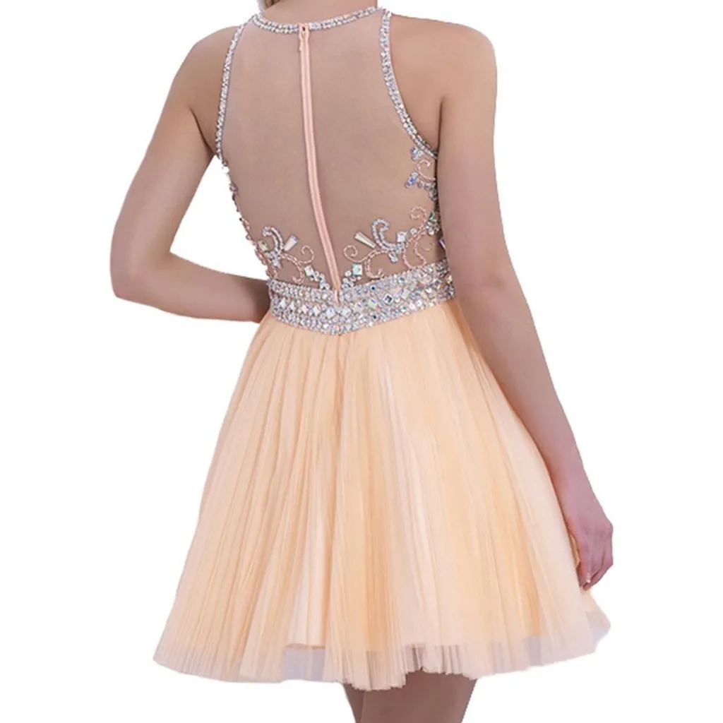 Mini Doorschijnende Crystal Homecoming Jurken Korte Lovertjes Kralen Tule Junioren Prom Avondjurken Vestidos De Fiesta