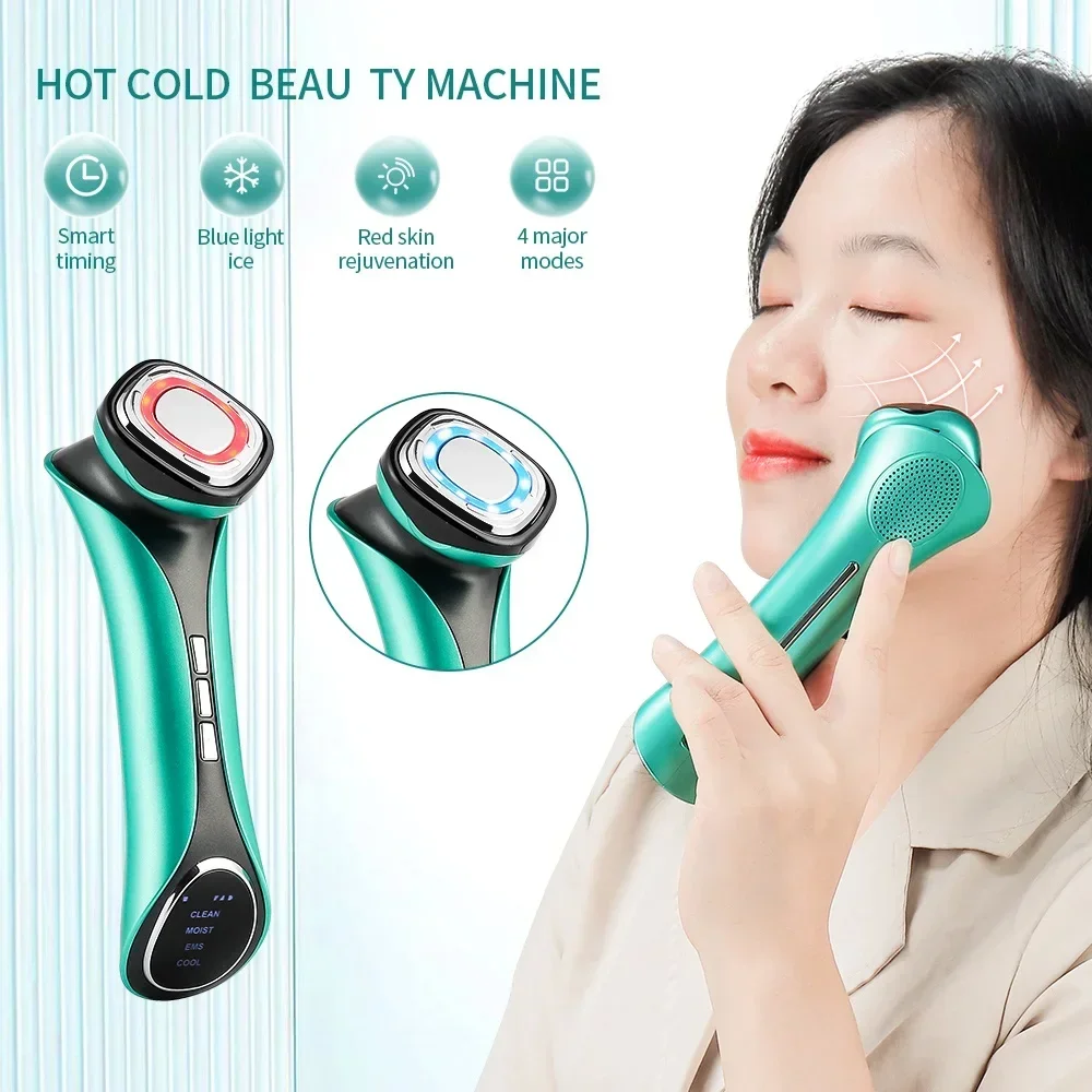 EMS Facial Aquecimento e Massageador De Refrigeração, Tratamento Quente e Frio, Levantamento Da Pele, LED Photon, Calma, Encolher Poros, Remover Edema, Refrigerador De Gelo