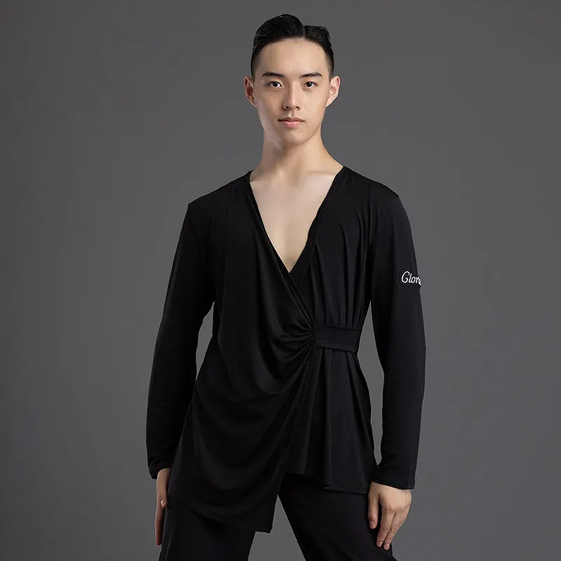 

Мужские латинские топы свободного кроя с плиссировкой и асимметричным подолом для взрослых, новинка 2026 года, для латиноамериканских танцев: ча-ча, румба, танго. Одежда для латиноамериканских танцев XH4081