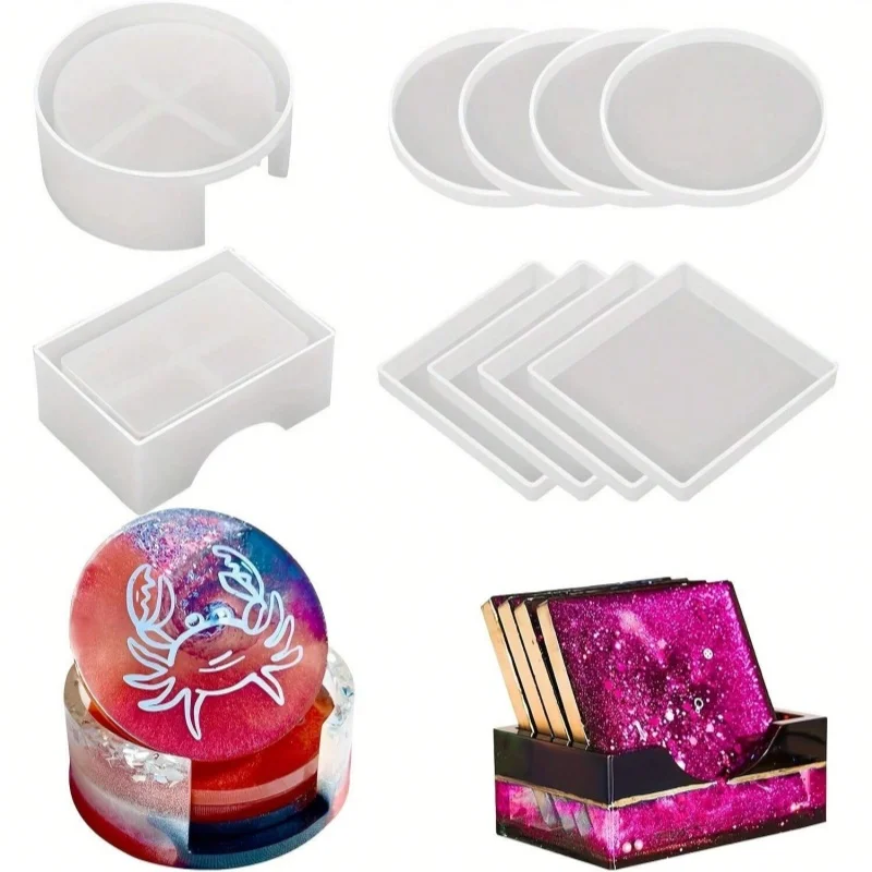 

Resin Coaster Molds Set, Upgrade 10pcs Silicone Coaster Molds Kit Storage Box for Casting, Square Round Coaster Epoxy Resin Mold